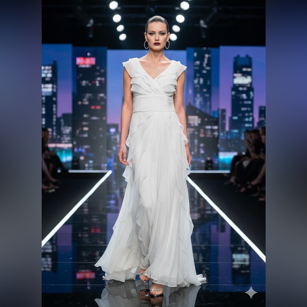 Adrianna Papell Chiffon Tiered Petal Gown Ivory